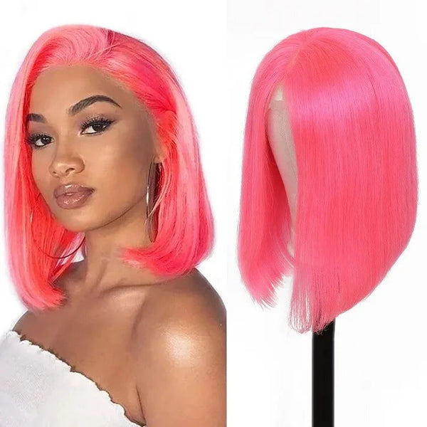 Pink 10 Inch Synthetic Bob Wig