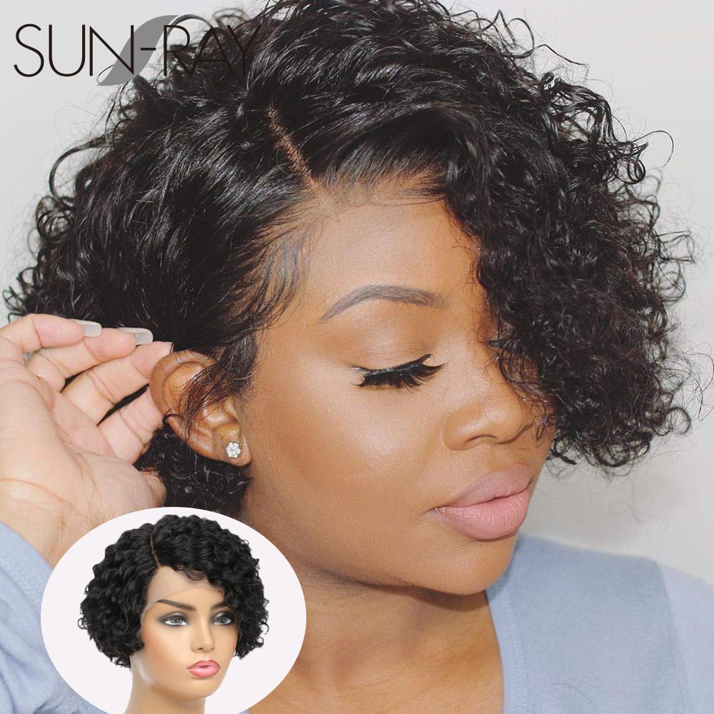 13 x1 Short Curly Pixie Cut Lace Human Hair Wig