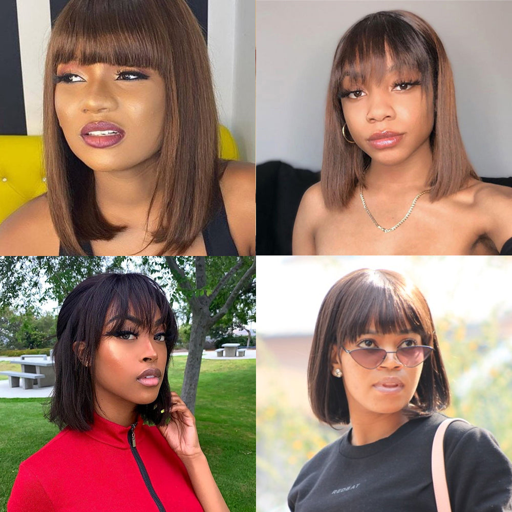 10 Inch Brazilian Remmy hair Bob Wig with Bangs